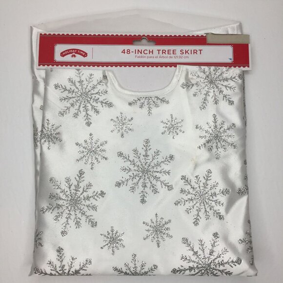 Holiday Time 48" Christmas Tree Skirt White Glitter Snowflake Home Holiday Decor - Picture 2 of 7